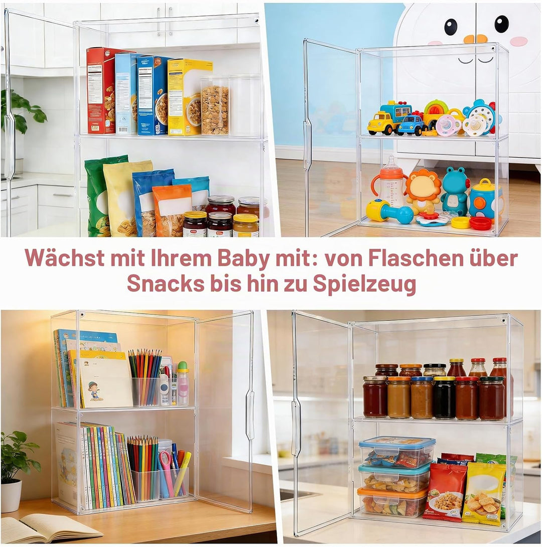 Babyflasche Organizer, 3-Etagen Klar Acryl Lagerung Box mit 2 Entfernbar Trennwände &amp; Magnet Tür Gro
