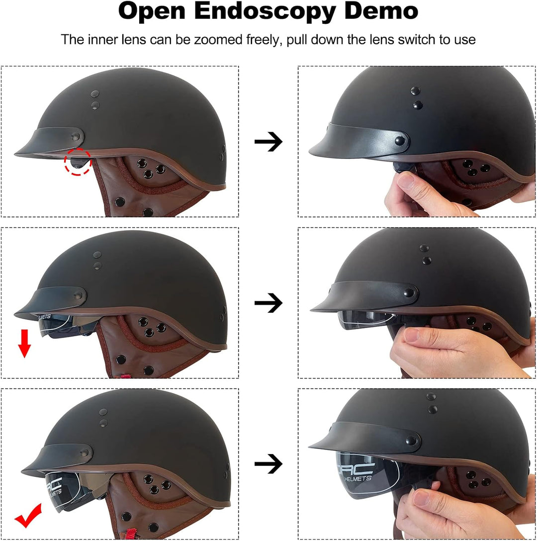 Motorradhelm Mit Schutzbrille DOT/ECE-Zugelassen, Jethelm Roller-Helm Scooter-Helm Moped Mofa-Helm C