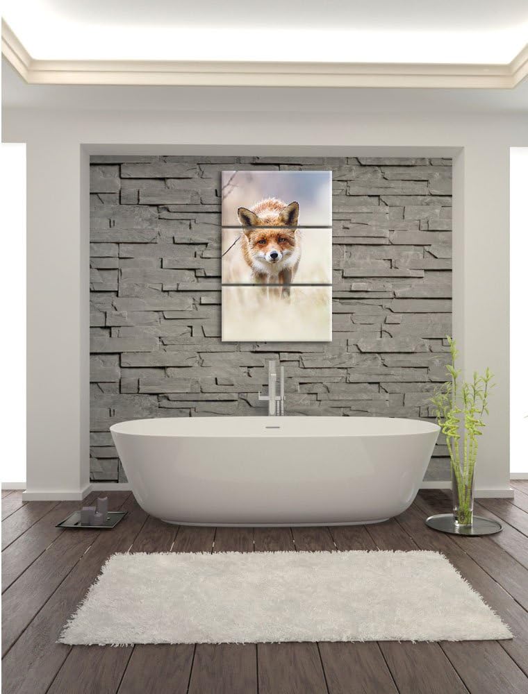 Pixxprint Schleichender Fuchs als Leinwandbild | Grösse: 3 Teilig (120x80) | Wandbild| Kunstdruck |