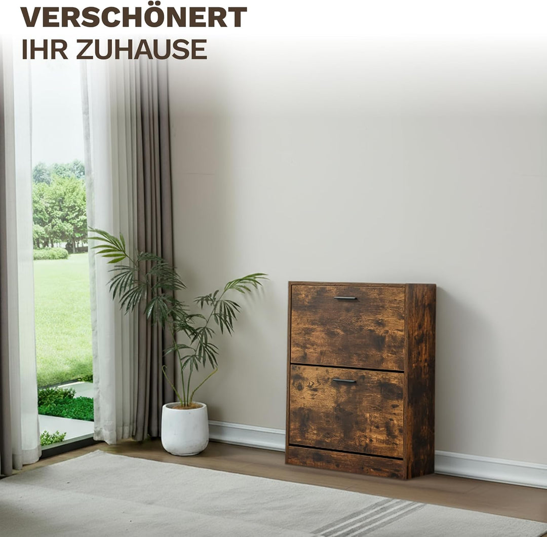 CATAVANA Schuhschrank Schmal - 2 Fächer für 12 Paar - Schuhregal Geschlossen - Platzsparend & Modern