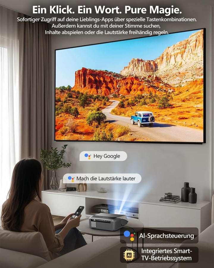 Smart Beamer 4K Wlan Bluetooth NFC, HDR LED Ultra HD 4K Beamer Heimkino Gaming 2300 ANSI Tageslicht,
