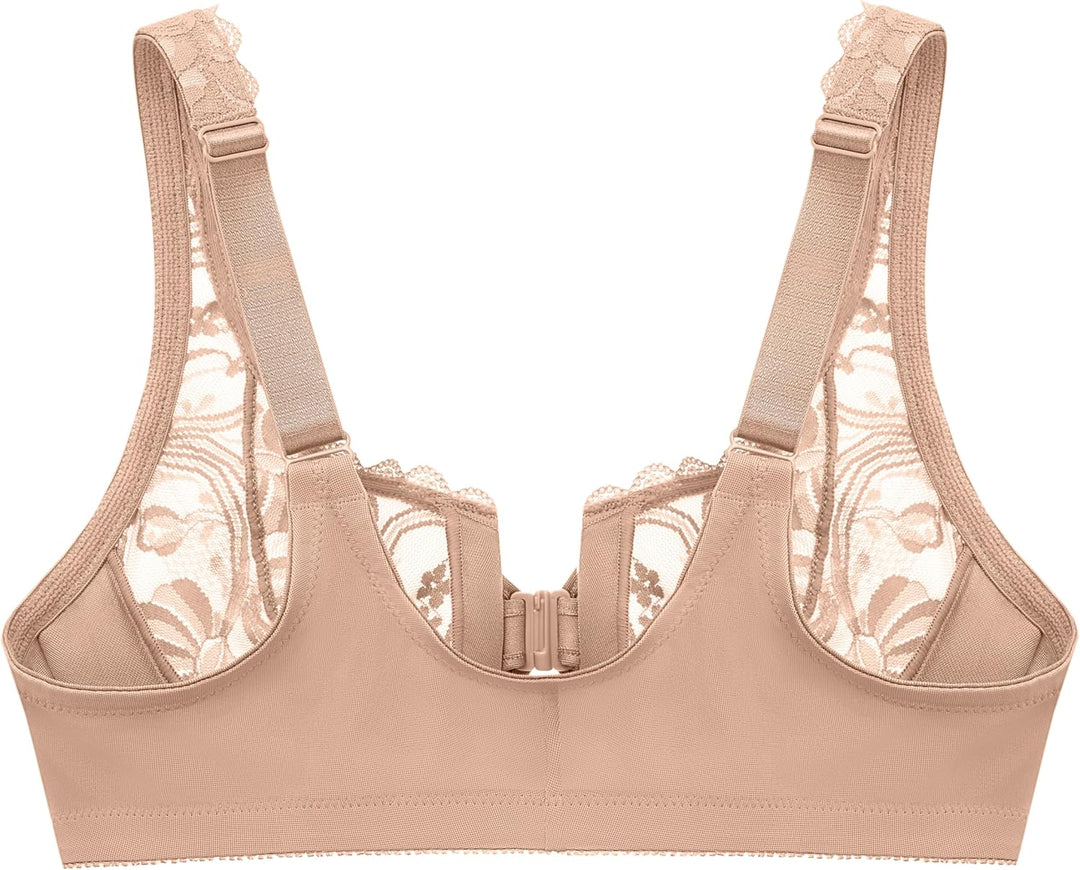 Glamorise Damen-BH in Übergrösse, Wonderwire, Spitze, Frontverschluss mit Bügel #9245 65B Haut, 65B
