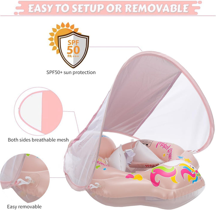 Baby Schwimmring mit Sonnendach Abnehmbaren,Schwimmring mit Sonnenschutz Verstellbare,Aufblasbarer S