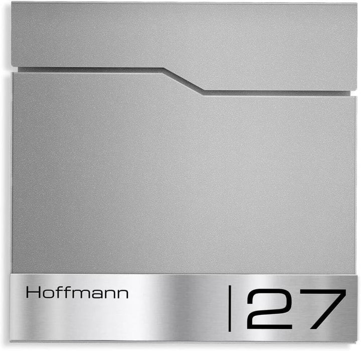 Metzler Briefkasten in RAL 9007 Graualuminium Enno - Wandbriefkasten mit V2A Edelstahl-Namensschild