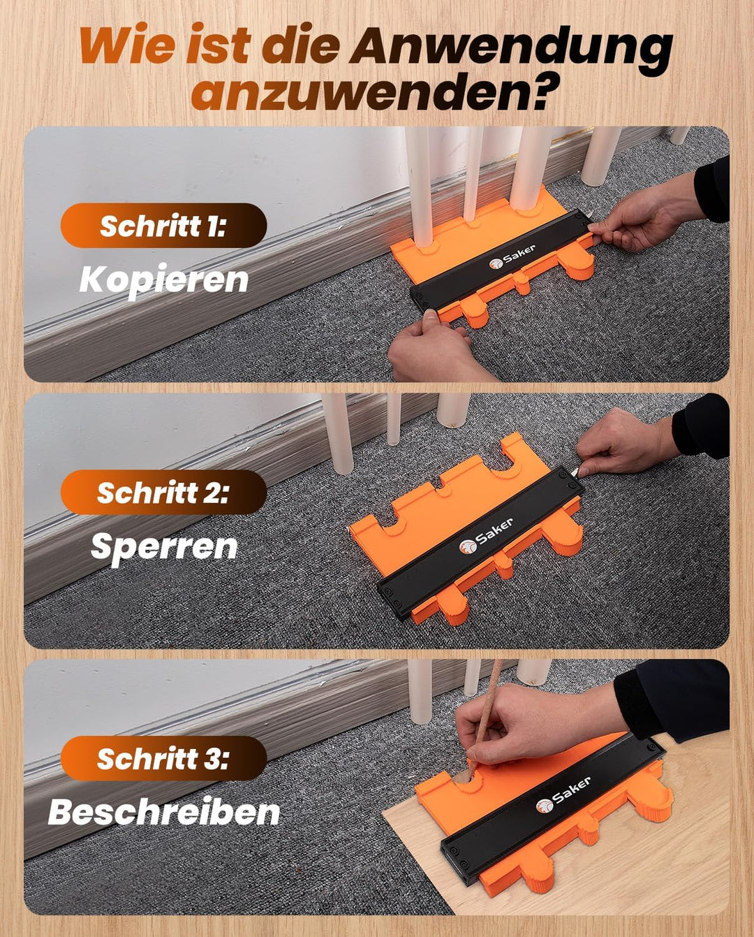 Saker Konturenlehre mit Schloss, 25 cm Kontur-Vervielfältigungslehre für präzise Formduplizierung –
