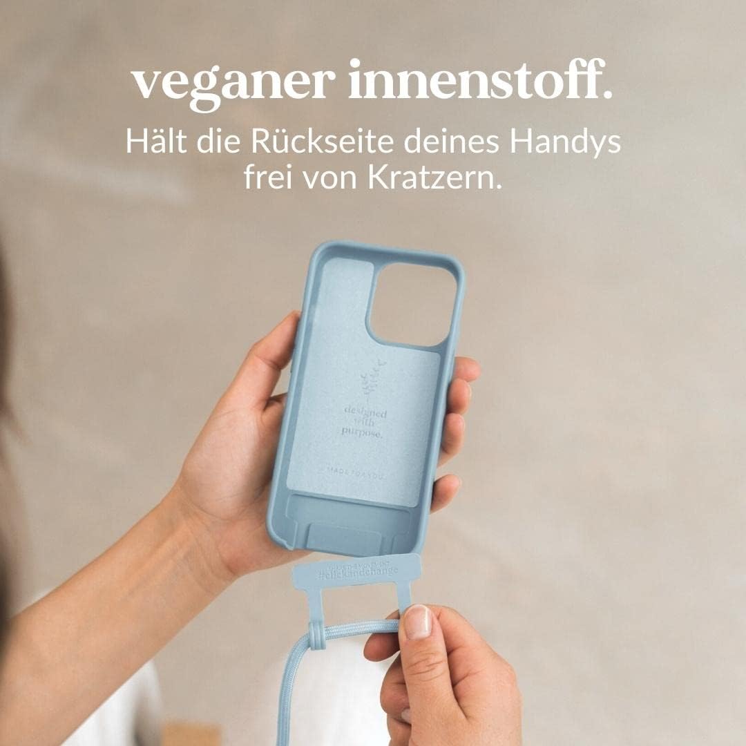 Woodcessories - Nachhaltige Handykette abnehmbar kompatibel mit iPhone 13 Pro Hülle mit Band blau -