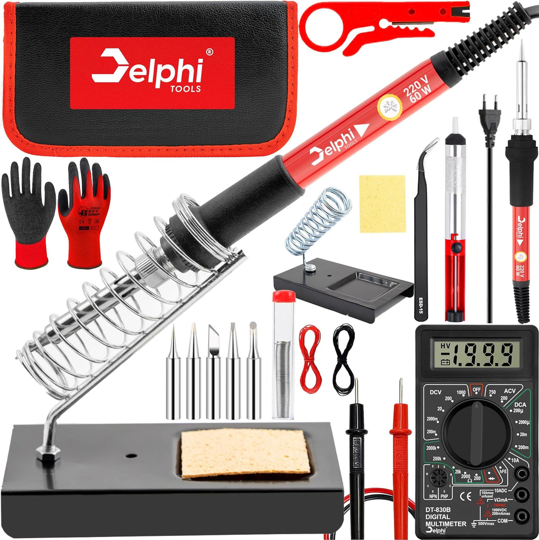 DELPHI Lötkolben Set 60W Lötstation 23 in 1 Lötset Mit Temperatur Einstellbar 200-450°C, 6x Lötspitz