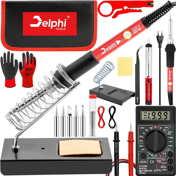 DELPHI Lötkolben Set 60W Lötstation 23 in 1 Lötset Mit Temperatur Einstellbar 200-450°C, 6x Lötspitz