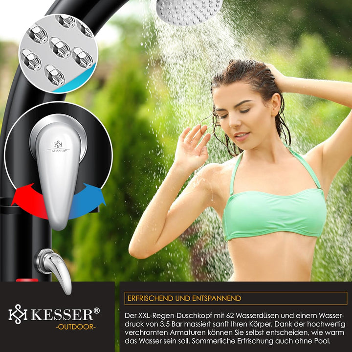 KESSER® Solar Gartendusche Solardusche Bogen Inkl. Schutzhaube warmes Wasser | 35 Liter | max. 60°C