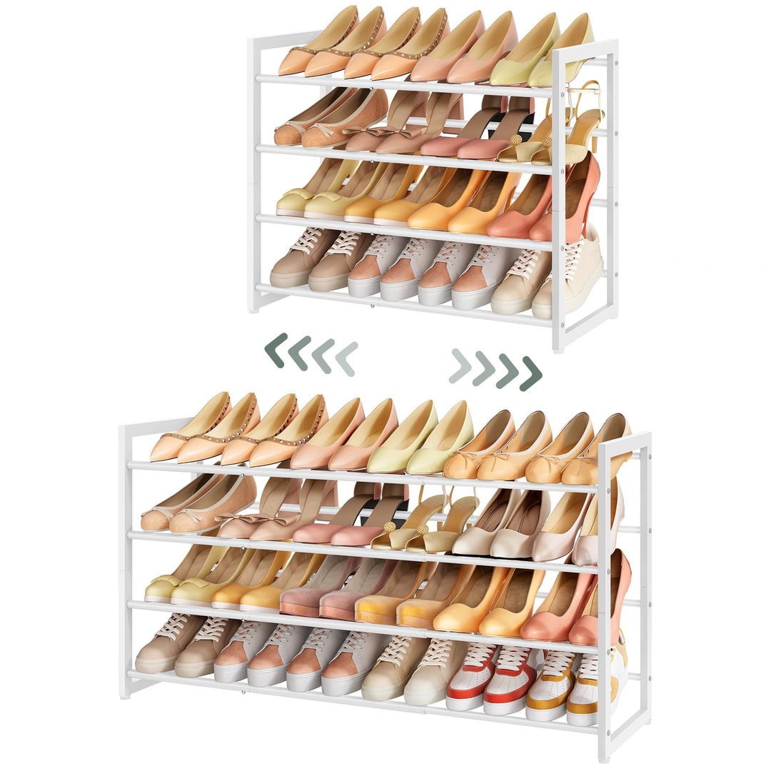 FAVOOSTY 4 Ebenen Schuhregal Metall Ausziehbares Weiss, Verstellbar Platzsparend, Shoes Rack, Robust
