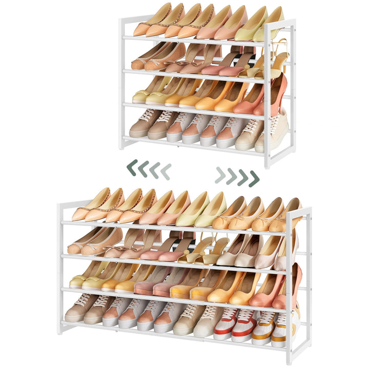 FAVOOSTY 4 Ebenen Schuhregal Metall Ausziehbares Weiss, Verstellbar Platzsparend, Shoes Rack, Robust