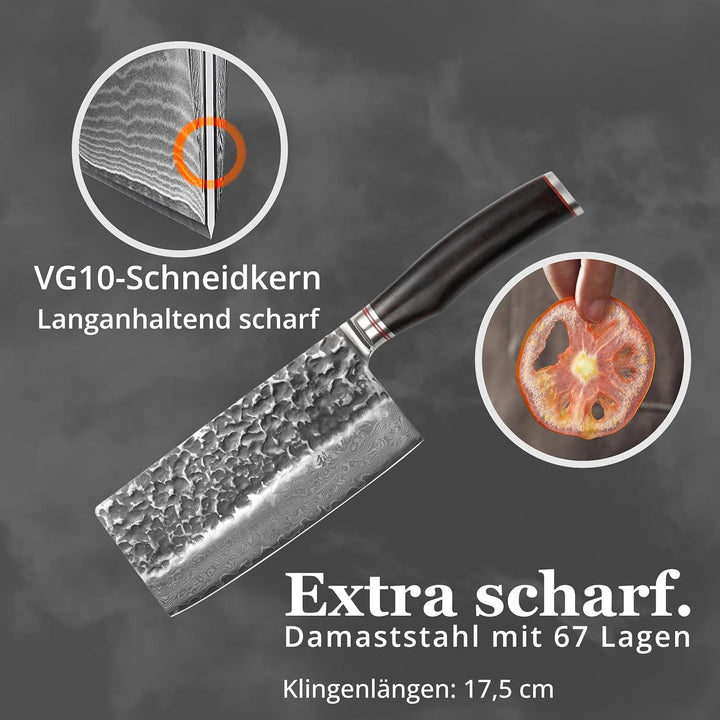 Wakoli Ebo Damastmesser Blockmesser extrem scharfe 17,5 cm Klinge aus 67 Lagen I Damast Küchenmesser