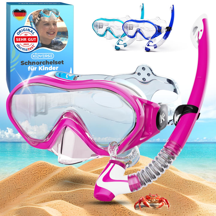 KIDVERSE Taucherbrille Kinder mit Schnorchel ab 5 Jahre - CE & Dermatest geprüfte Taucherbrille mit