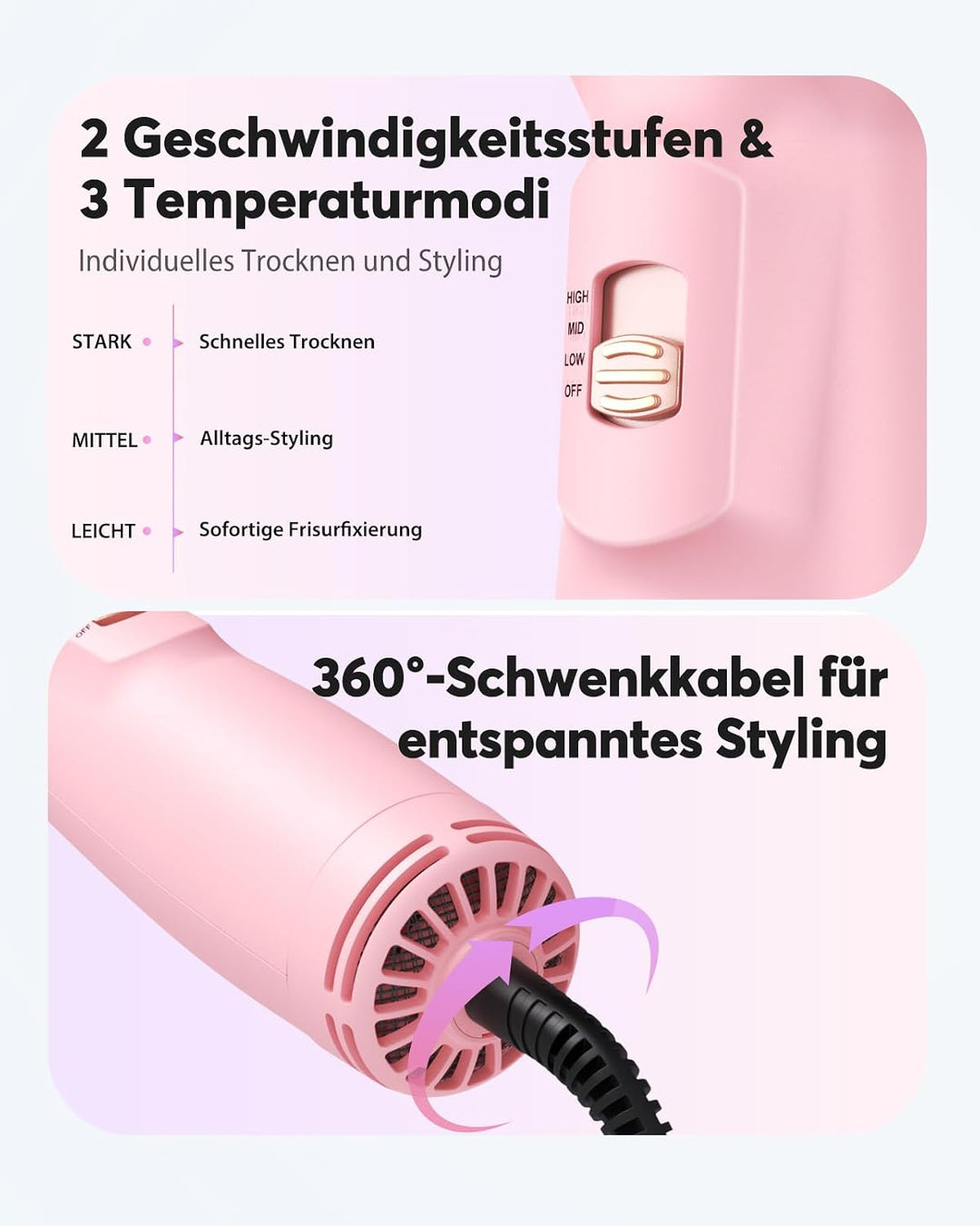 Bopcal Mini Warmluftbürste 4-in-1 Ionen Föhnbürste Heissluftbürste für Volumen &amp; Glatte Haare, Anti-