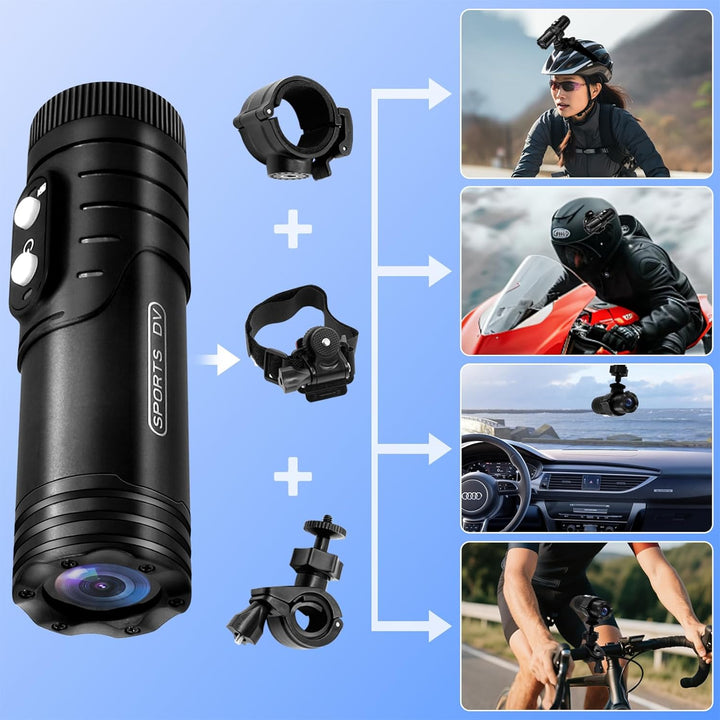 Helmkamera, WiFi-gyrostabilisiert Action Cam Motorrad, 7-Stunden-Aufnahmezeit 1080P HD &amp; 120° Ultra-
