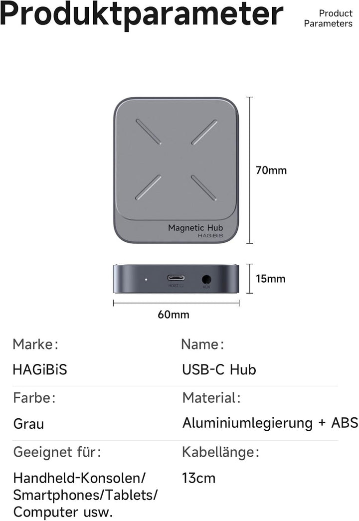 Hagibis Doppelseitig Magnetischer USB C Hub für iPhone 17 16 15 Pro Max, SD 4.0 UHS-II 312MB/s Karte