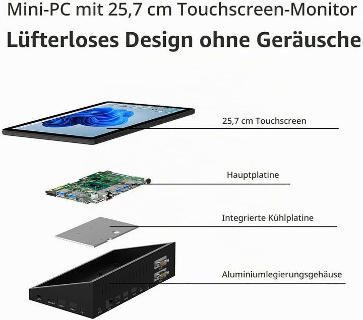 Mini PC Computer Mini Computer Deko 10,1 Zoll Win 11 Pro N5095, mini-pc mit Touchscreen 8GB RAM, 128