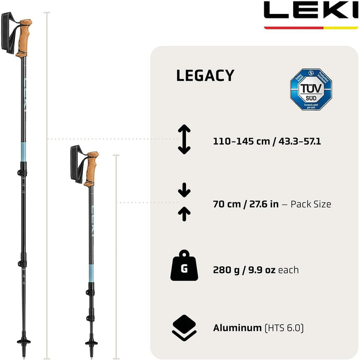 LEKI Legacy Wanderstöcke Damen & Herren | verstellbare Trekkingstöcke aus Aluminium (110-145cm) mit