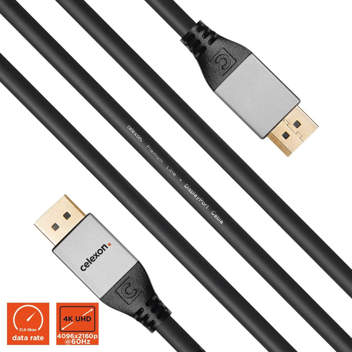 celexon DisplayPort Kabel 4K UHD @60Hz 2,0 m - Professional Line - Plug & Play - Version 1.2 2m Disp