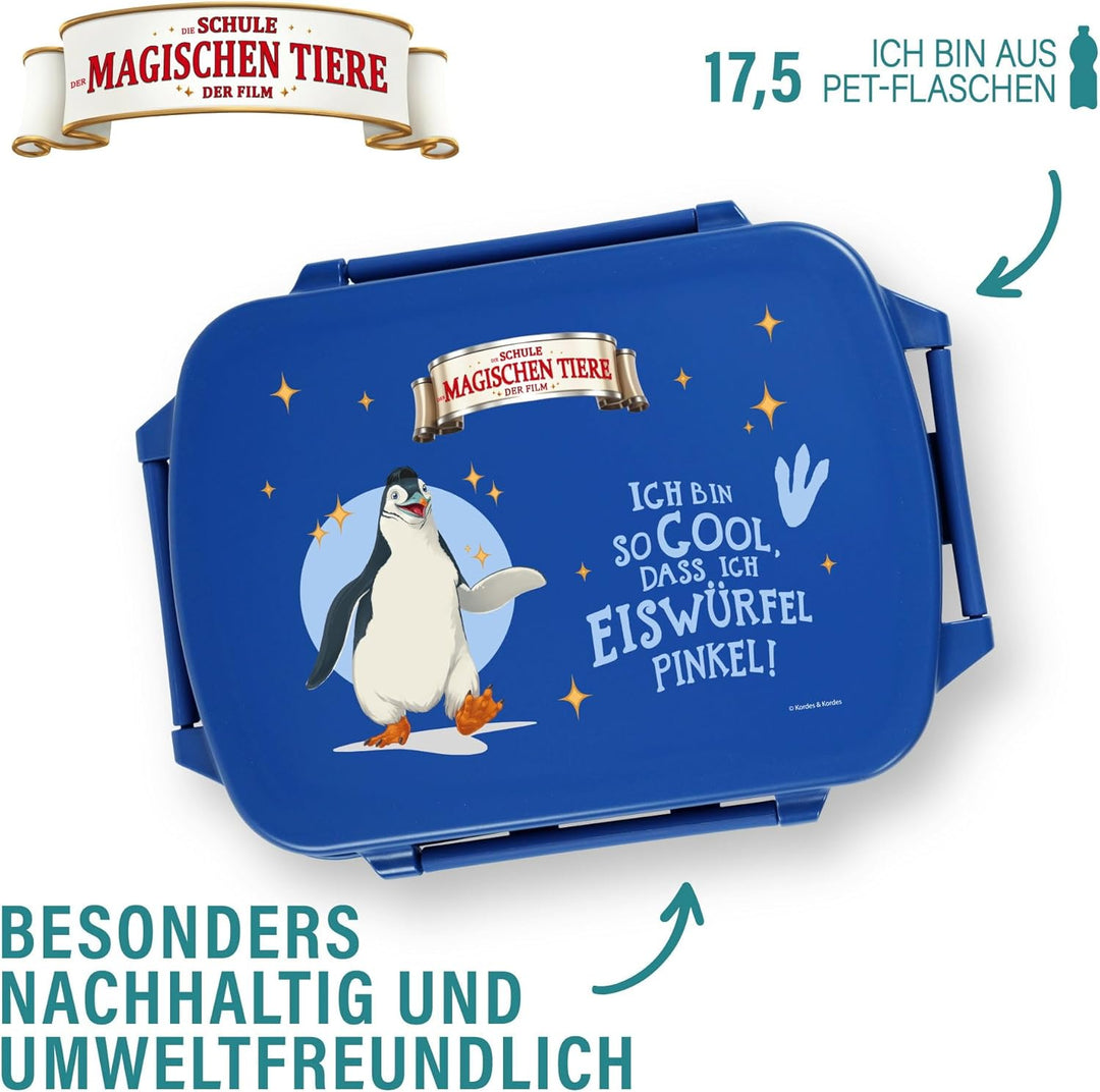 AWAVE Die Schule der Magischen Tiere Brotdose Kinder mit Fächern rPET Blau Juri Snackbox 1 L mit Dec