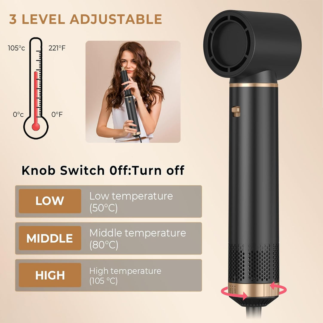 UKLISS 5 in 1 Hairstyler & & Föhn Set mit Rundbürstenföhn, Warmluftbürste, Hair Dryer, Lockenföhn, S