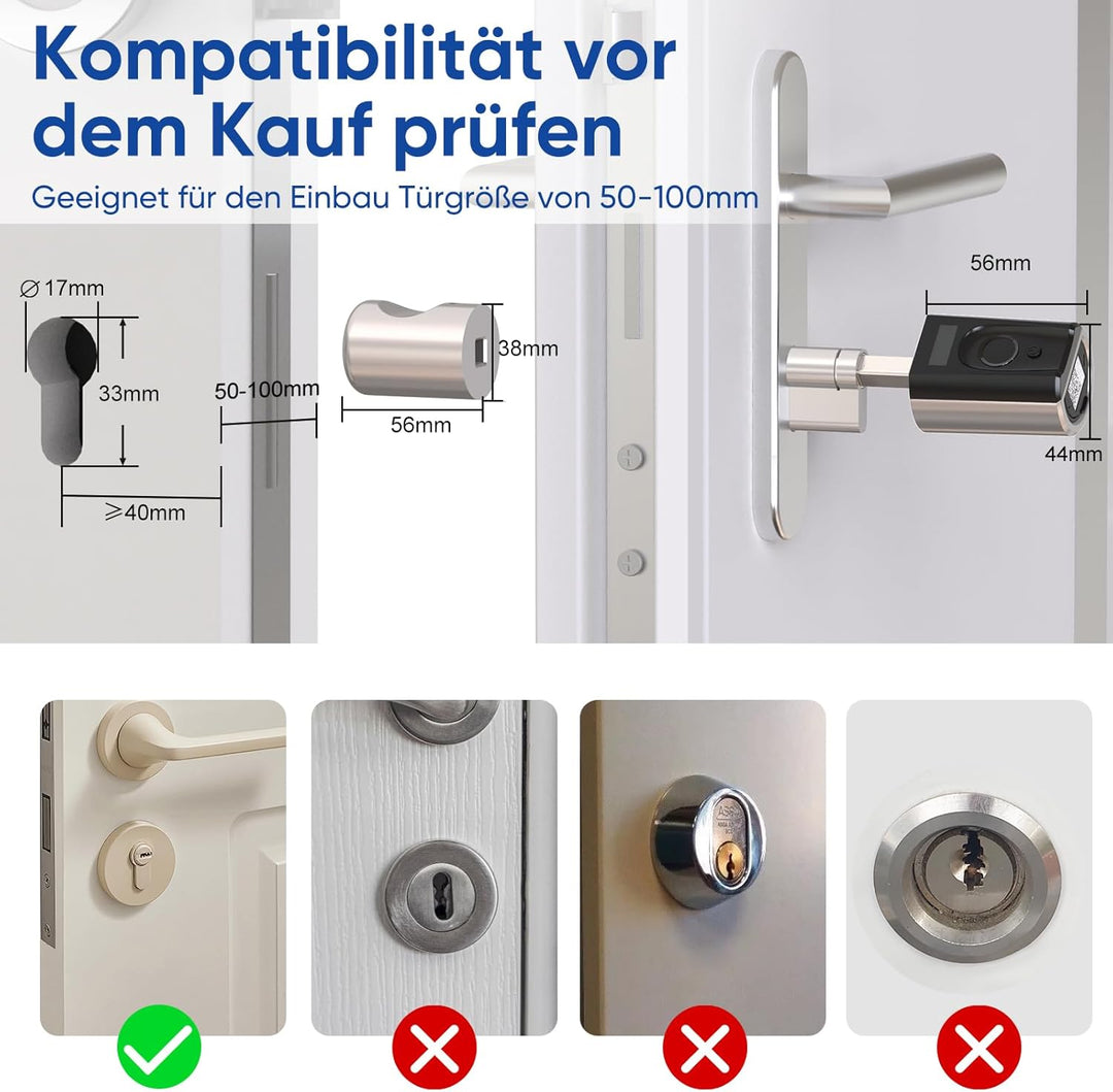 RUILON Türschloss Fingerabdruck,Elektronisches Türschloss mit RFID WiFi Bluetooth,Transponder,Finger