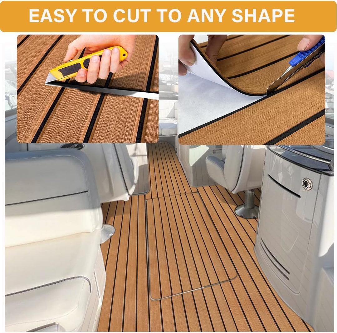Hzkaicun Eva Schaum Boot 240x17/41/60/90 cm, Teakholz Eva Schaum Bodenbelag, Selbstklebende Deck Tep