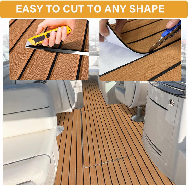 Hzkaicun Eva Schaum Boot 240x17/41/60/90 cm, Teakholz Eva Schaum Bodenbelag, Selbstklebende Deck Tep