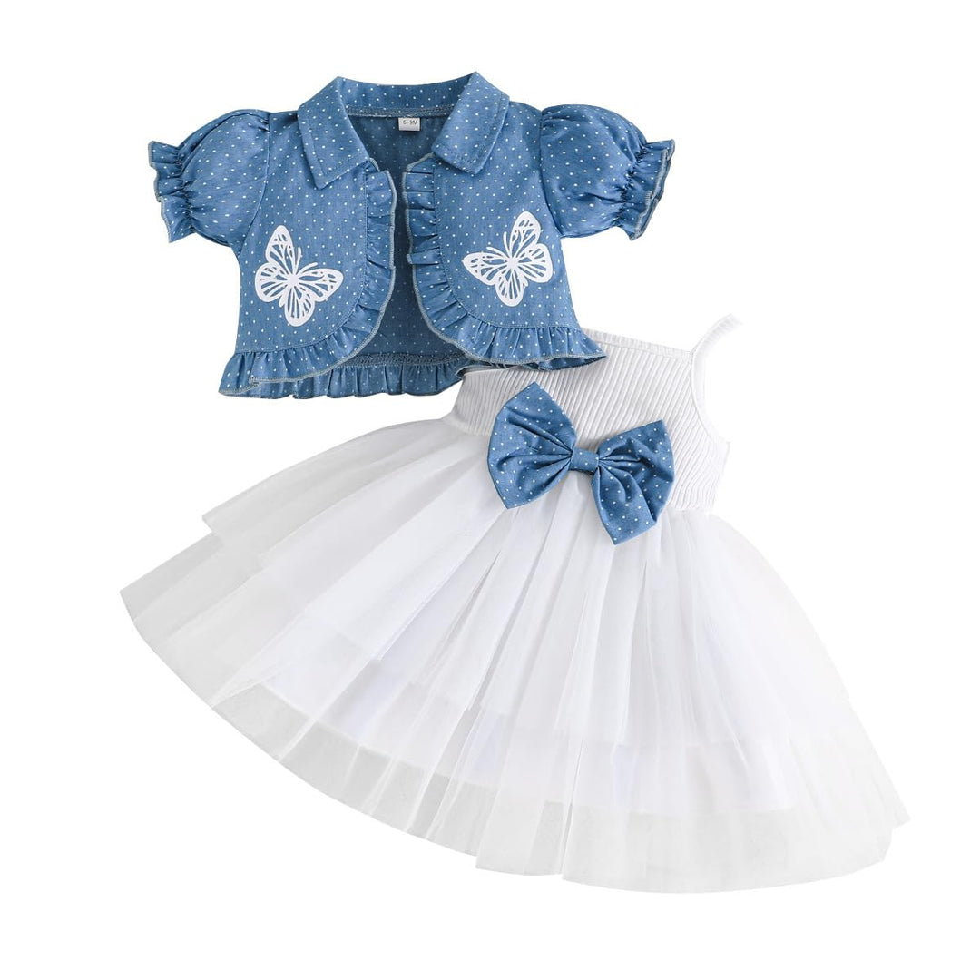 Kleinkind Baby Mädchen Bowknot Tutu Kleid und Cardigan Set 2 Stück ärmellosem Tüllkleid mit Blumenmu