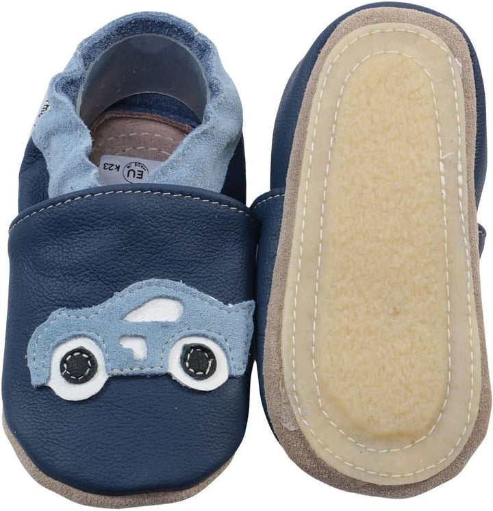 HOBEA-Germany Kitaschuhe Safestep, Kinderhausschuhe, Lederschuhe 28/29 EU Rennauto Dunkelblau, 28/29
