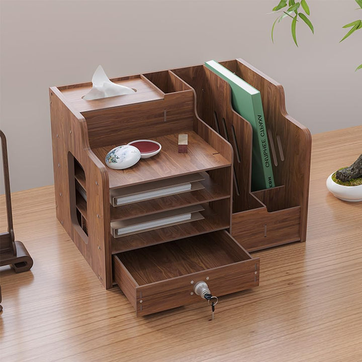 Hggzeg Schreibtisch-Organizer aus Holz,grosse Kapazität,Schreibtisch-Organizer,Aktenregal,A4-Papier-