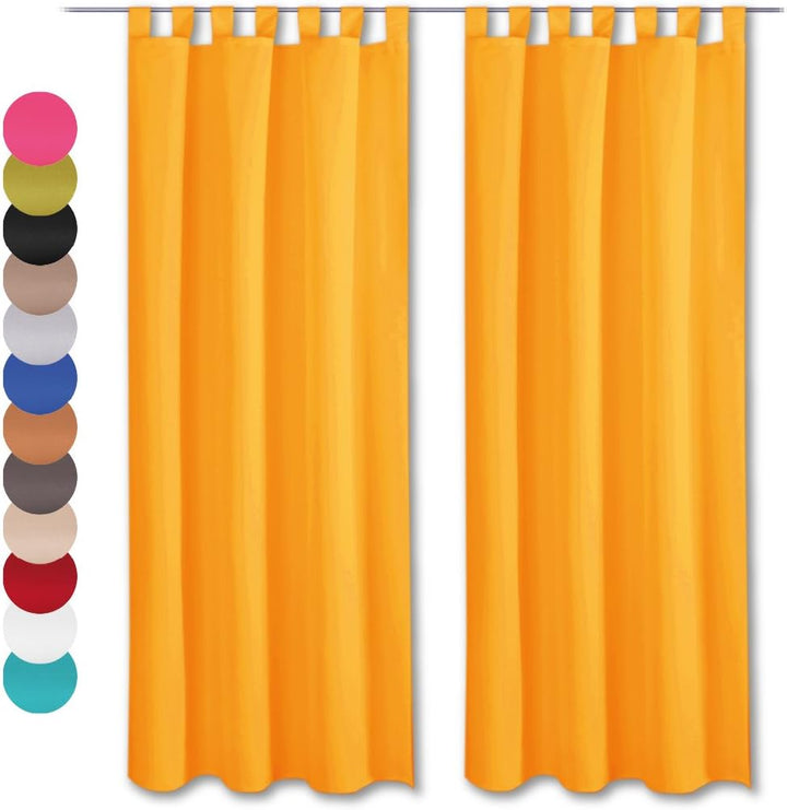 Bestlivings Blickdichte Gardine im 2er Pack mit Schlaufen (140x145 cm/Orange) + 2 Raffhalter, in vie