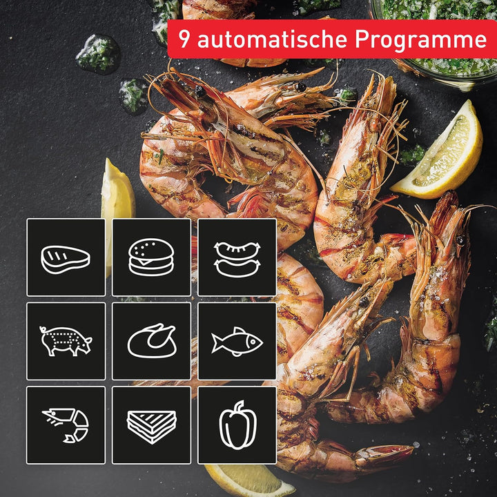 Tefal OptiGrill 2in1 Kontaktgrill, Aufklappbar, Tischgrill, 9 Programme, Garstufenanzeige, Grillzang
