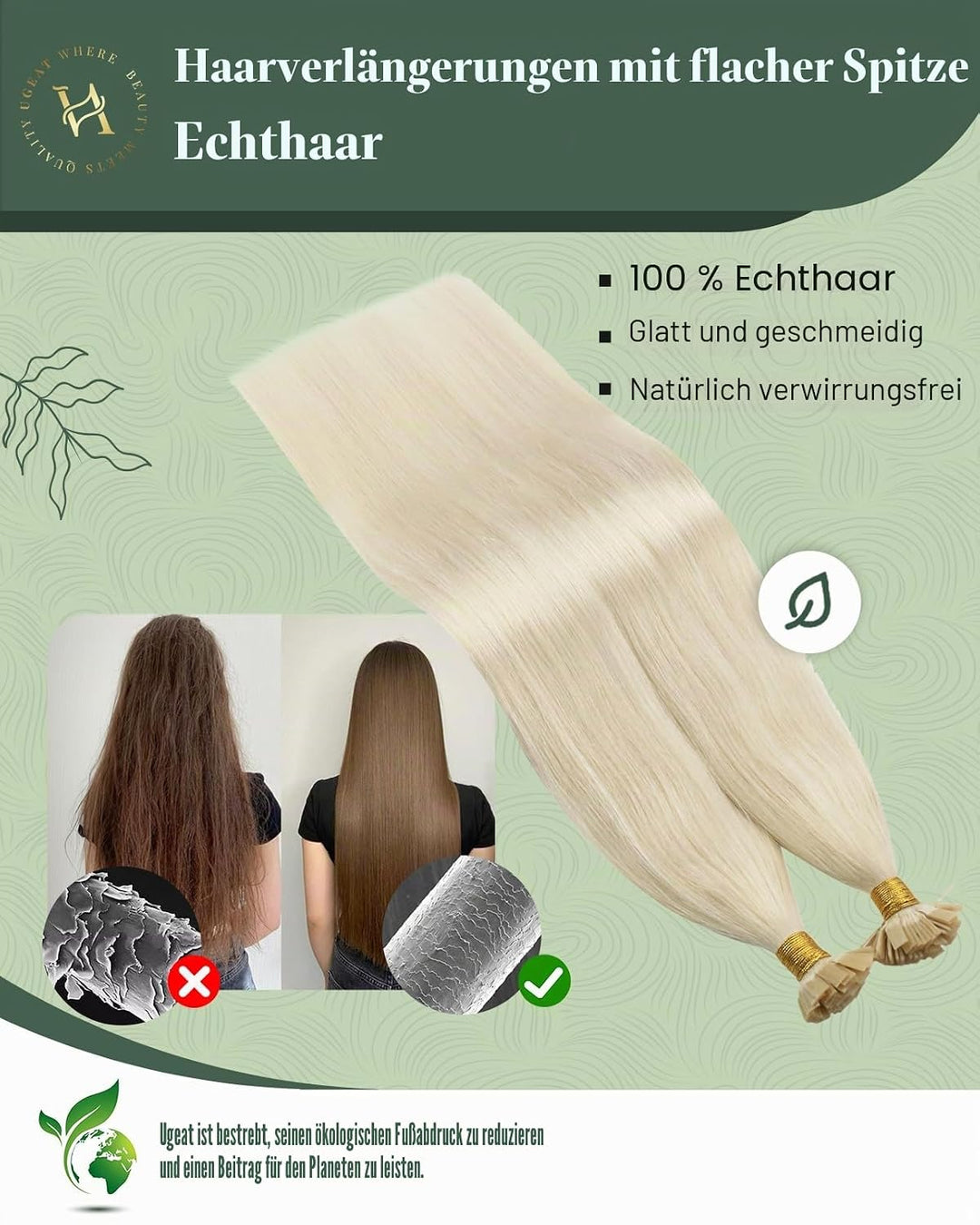 Ugeat Flat Tip Extensions Echthaar Bondings 40 cm Blond Glatt Bonding Extensions Echthaar Platinblon