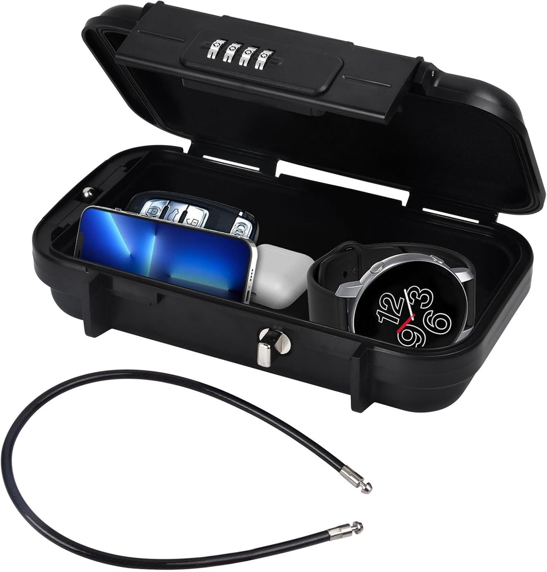 Focenat Tragbarer Tresor, Sicherheitsbox, Mini Tresor mit Zahlenschloss, Abnehmbarem Drahtseil, Wass