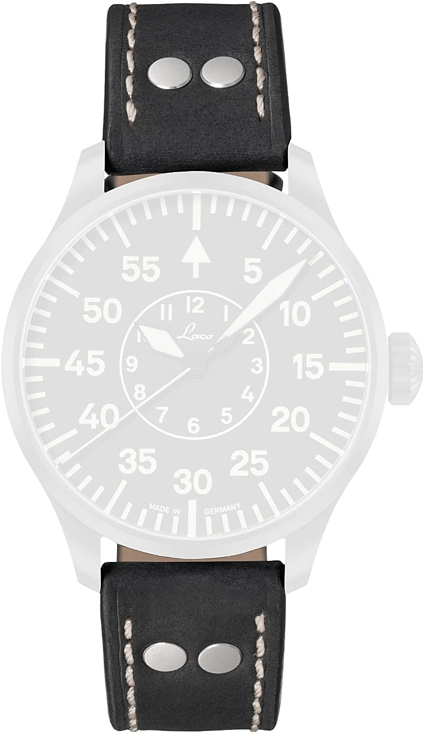 Laco Fliegeruhren Lederband – 18 mm – 18,5 cm lang – Schwarz – Nieten – Ersatzband – Einzigartige Qu