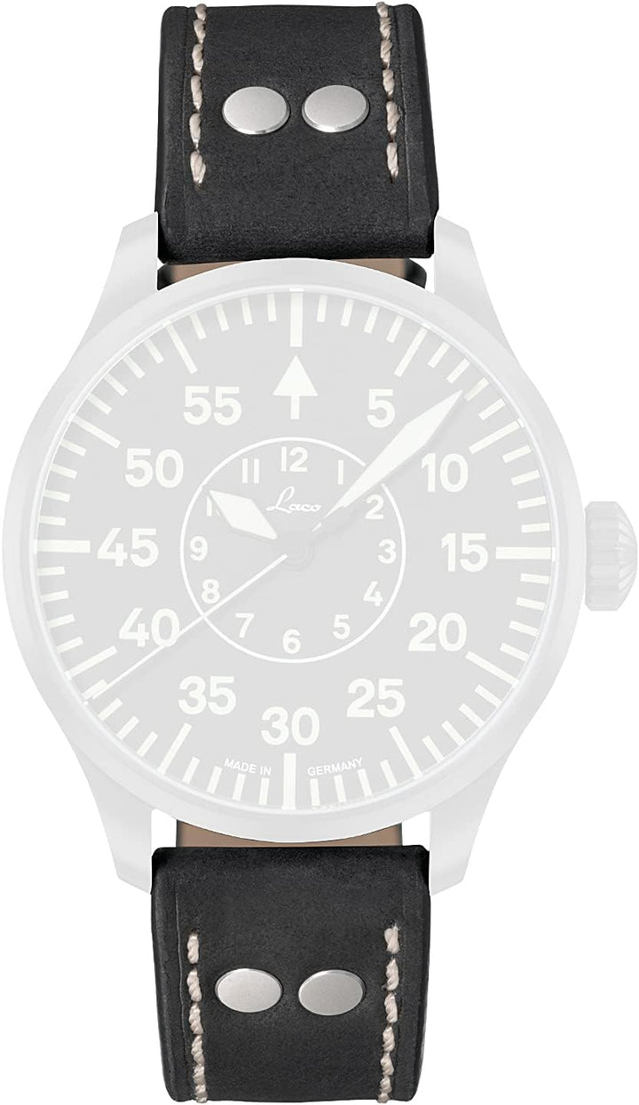 Laco Fliegeruhren Lederband – 18 mm – 18,5 cm lang – Schwarz – Nieten – Ersatzband – Einzigartige Qu