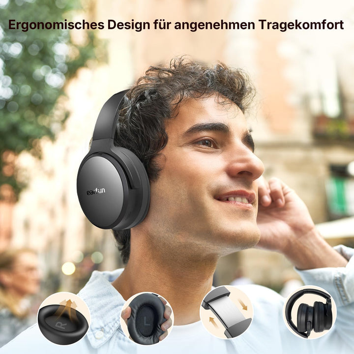 EarFun Tune Pro Over-Ear Kopfhörer Kabellos, Aktiver Geräuschisolierung, Dual-Dynamic-Treibern, Hi-R