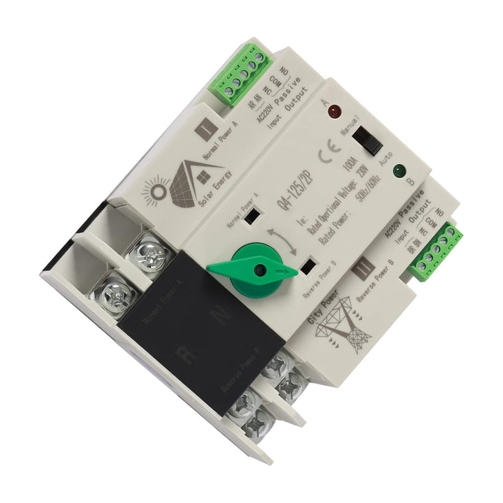 Automatischer Transferschalter Dual Power Übertragungsschalter AC 230V 2P 100A ATS PC Hutschiene Not