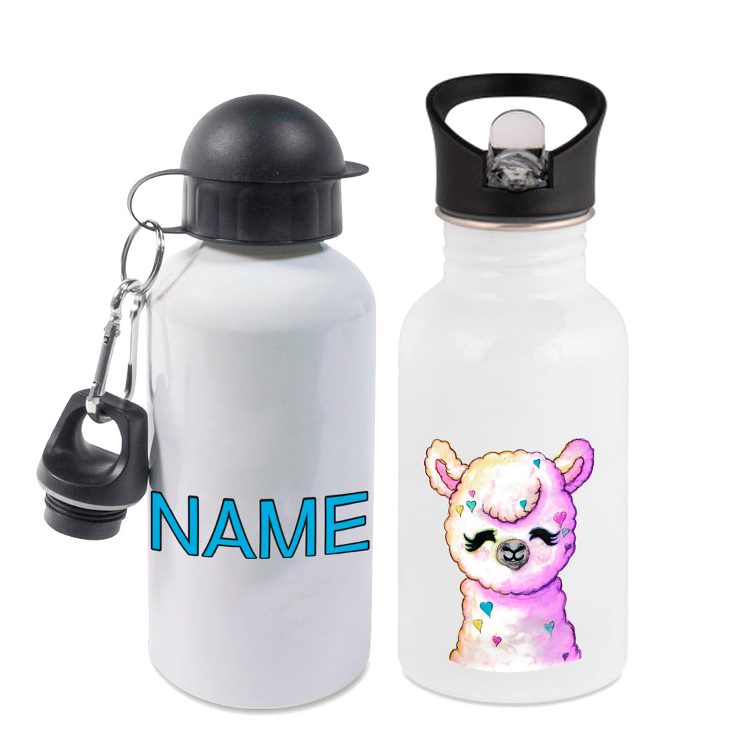 Trinkflasche mit Name/wahlweise 400ml, 500ml oder 600ml + Schriftwahl für Name + Edelstahl oder Alum