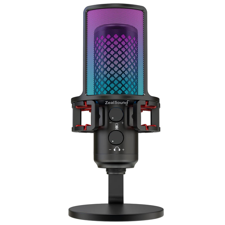 zealsound Gaming Mikrofon PC, RGB Ganzmetall USB Kondensator Mikrofon mit Adapter für Handy, Stumm/G