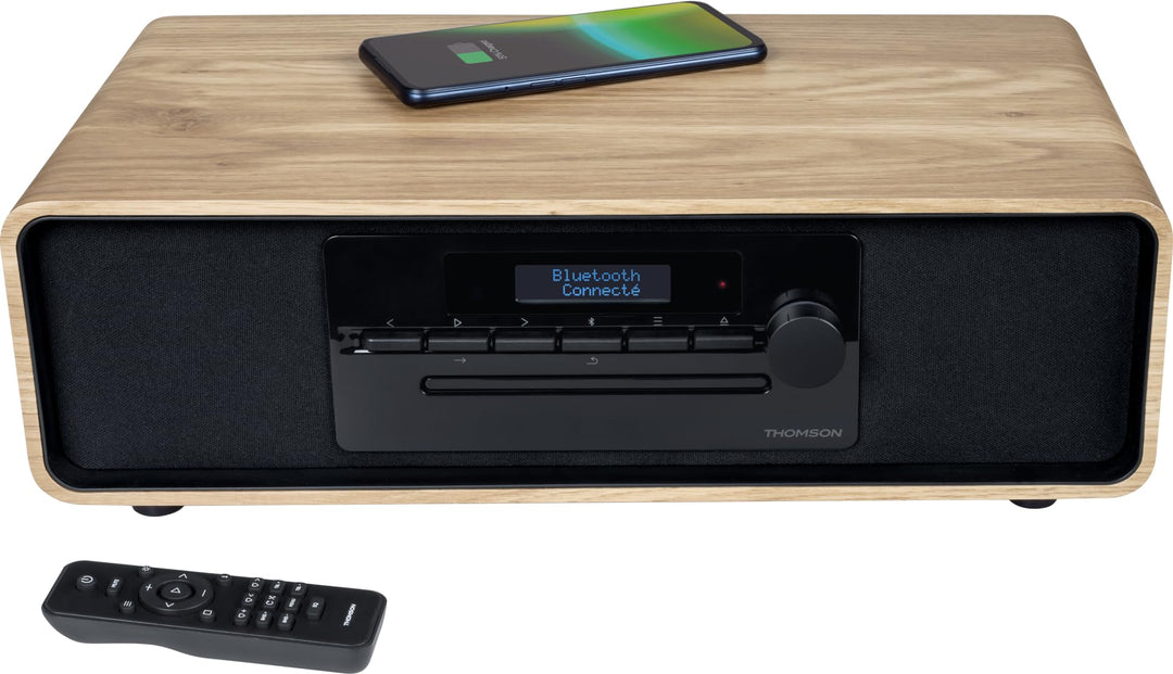 Micro-chaîne Bluetooth - THOMSON - Bois/Noir - Radio FM/DAB+/CD/MP3/USB/Induction, 75W, Affichage LC