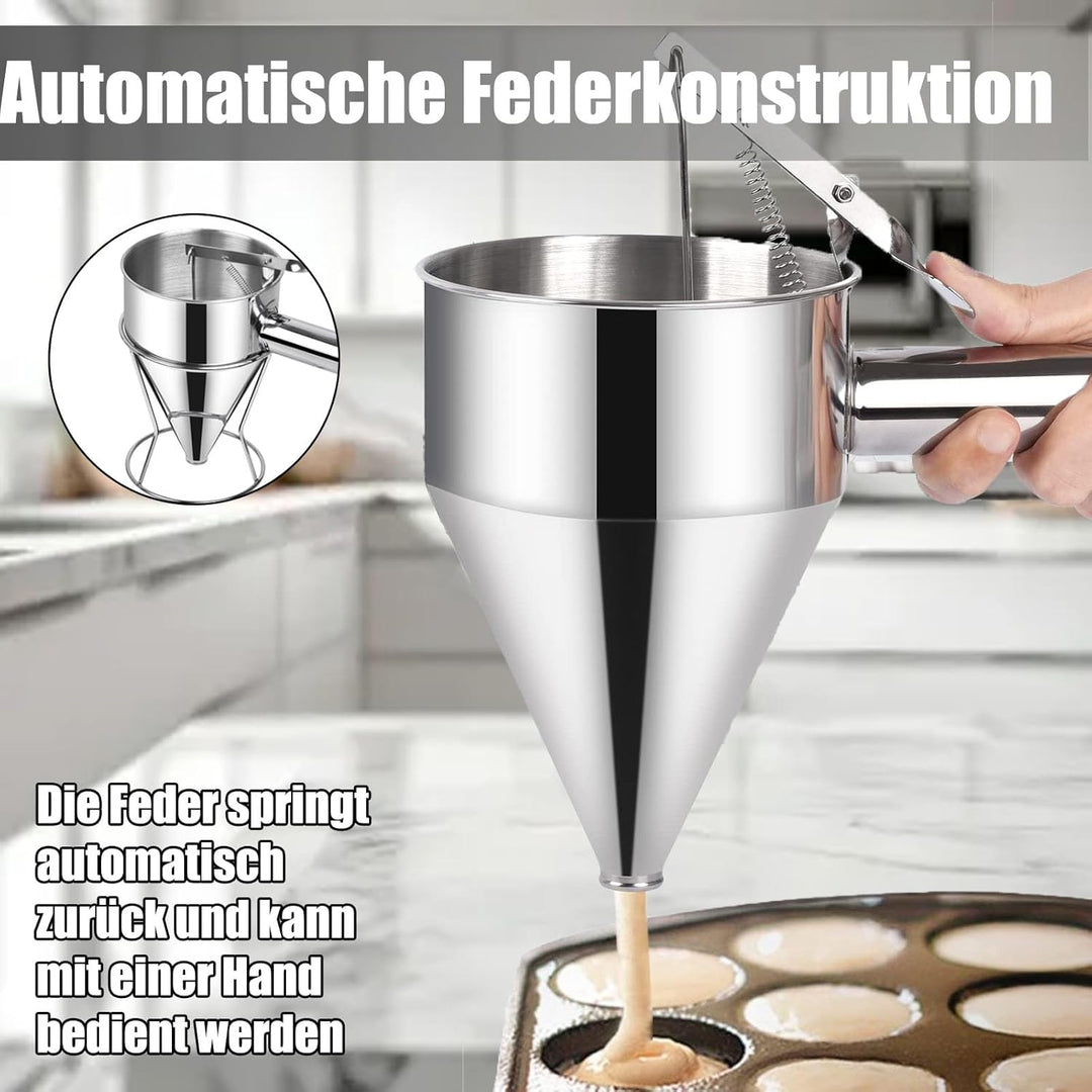 Pfannkuchen Teigspender, 1200ml Pfannkuchen Teigspender Teigportionierer Edelstahl, Verdicken Kuchen