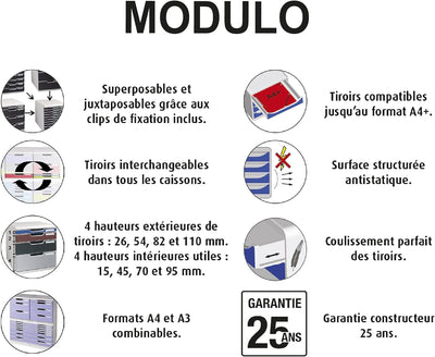 Exacompta 303714D Modulo Ablagebox (für Dokumente in Format DIN A4, 35 x 28,8 x 32 cm, mit 5 Laden,