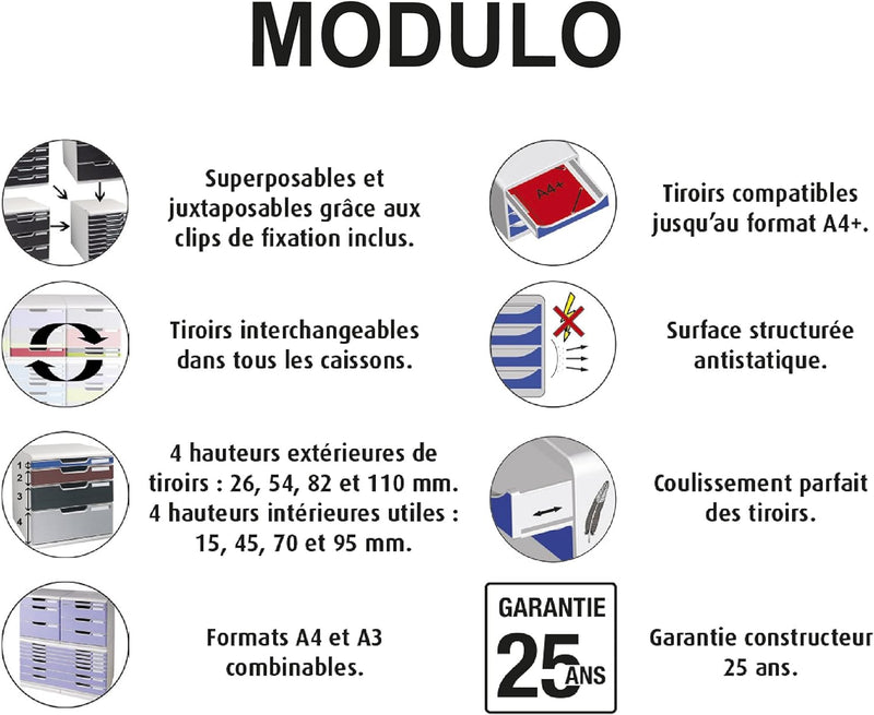 Exacompta 303714D Modulo Ablagebox (für Dokumente in Format DIN A4, 35 x 28,8 x 32 cm, mit 5 Laden,