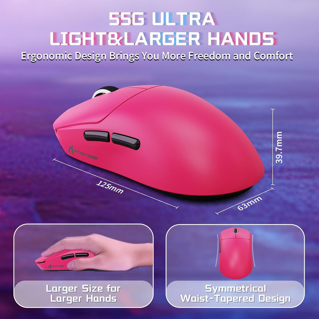 MAMBASNAKE X Attack Shark X8SE 55g ultraleichte kabellose Gaming Maus–bis zu 25000 DPI,PAW3311-Senso