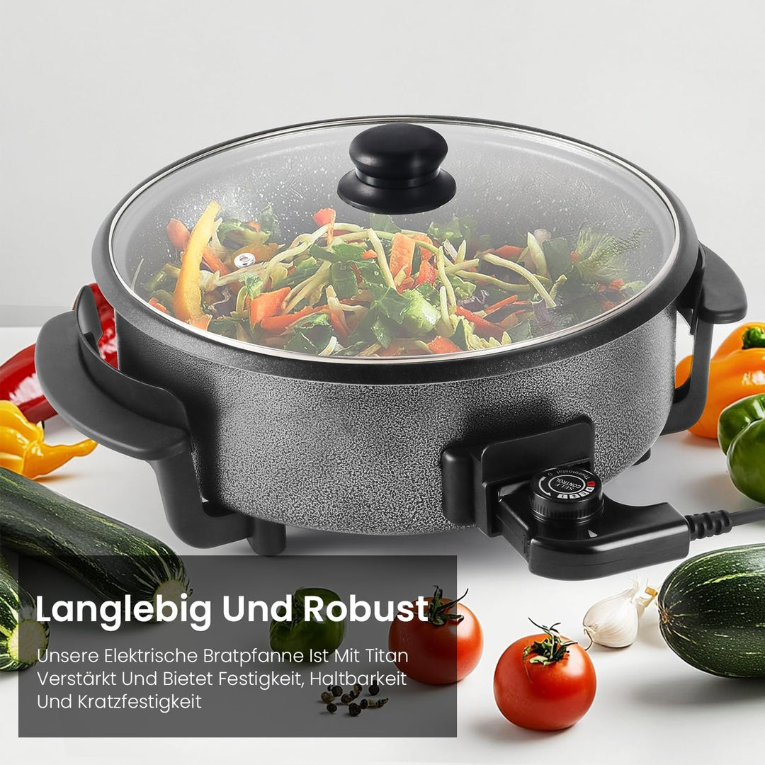SUPERLEX MultifunktionalePfanne 32x9 cm, 5,6 Liter Elektrische Multipfanne mit Deckel 1500Watt, Elek