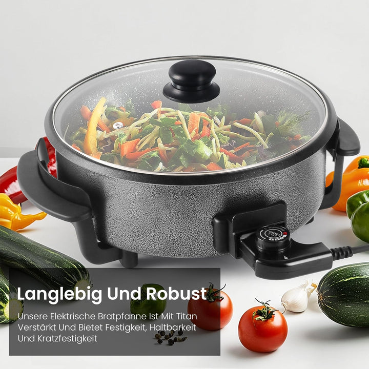 SUPERLEX MultifunktionalePfanne 32x9 cm, 5,6 Liter Elektrische Multipfanne mit Deckel 1500Watt, Elek