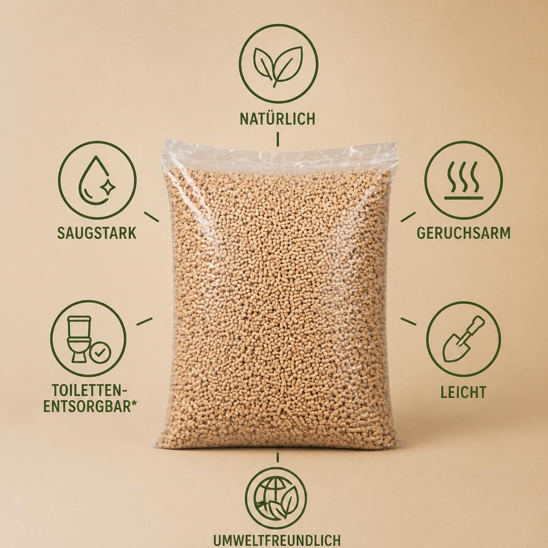 15 kg Katzenstreu 100% Pflanzliche Holzpellets Kiefer Pelletstreu Staubfrei Geruchsbindung Hohe Saug