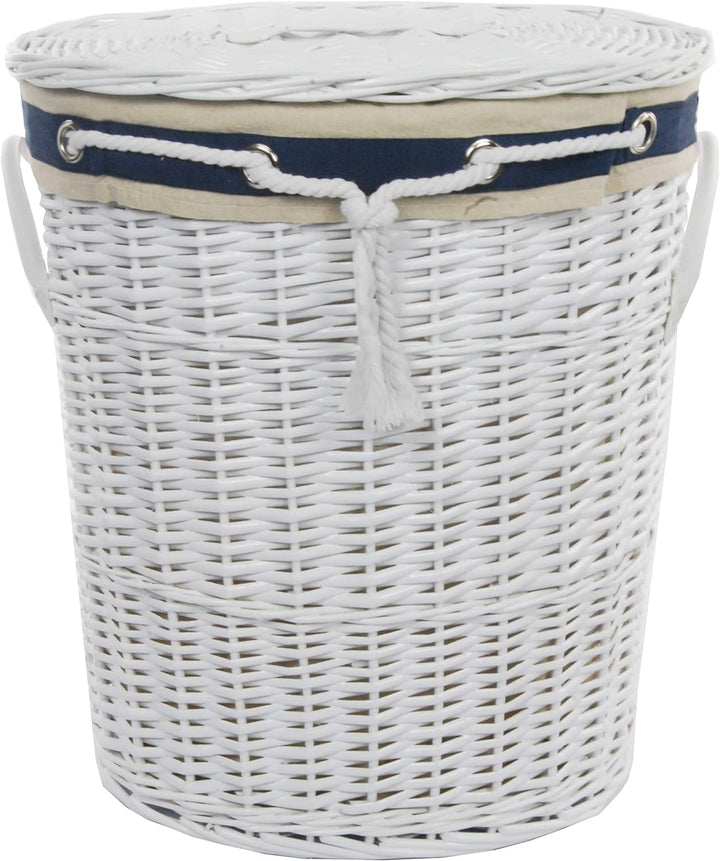DVier Wäschekorb, Weide weiss Motiv marine 46x34 H.54 39WOval-b